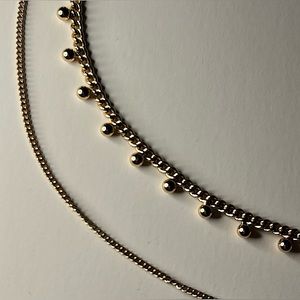 Gold Tinted Multi-Strand Choker Necklace with Spheres